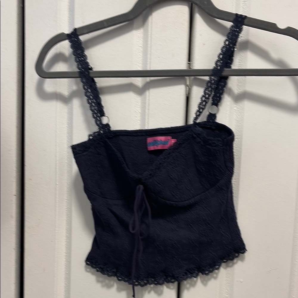 Edikted Lace Trim Navy Blue crop Top